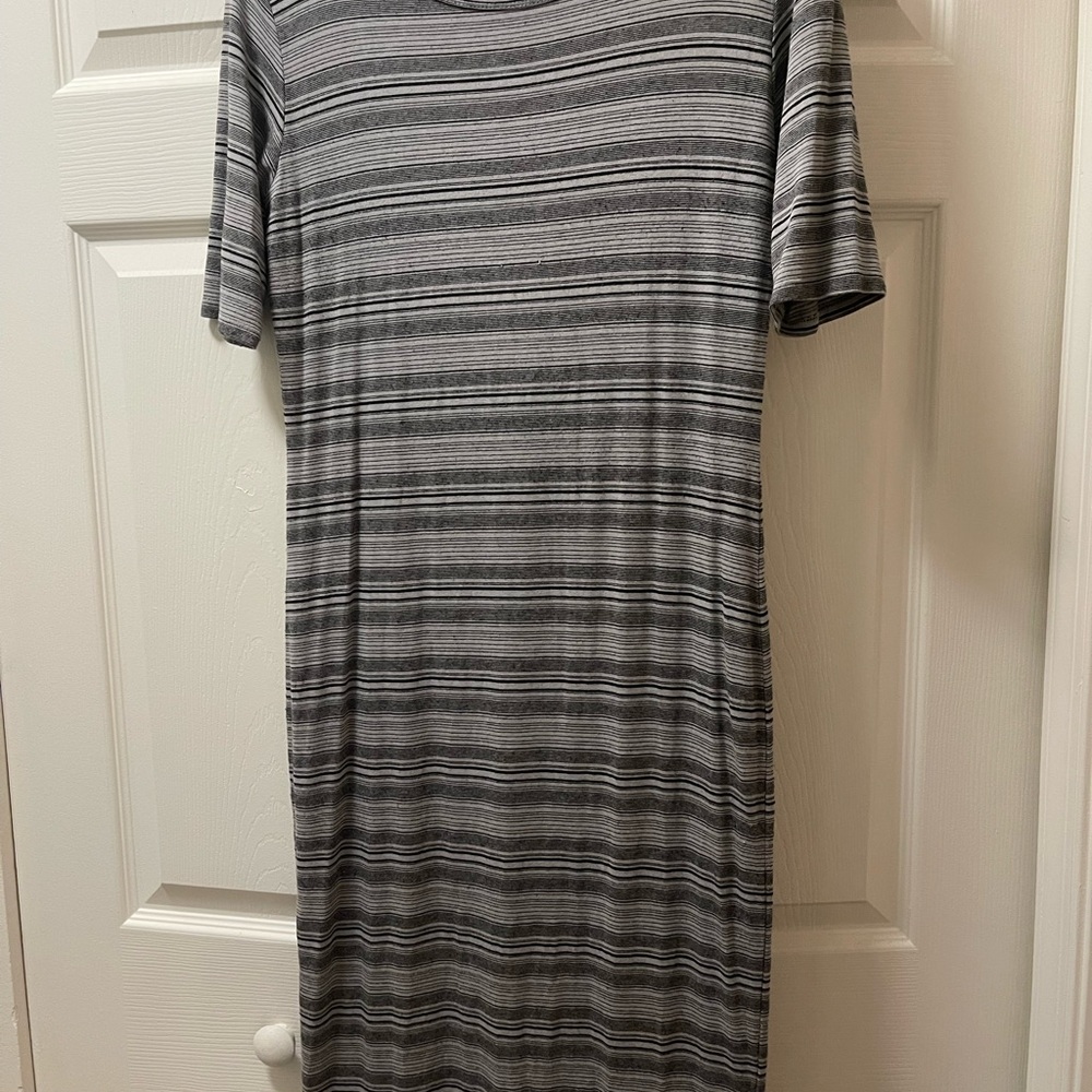 LuLaRoe Gray Striped Midi Dress